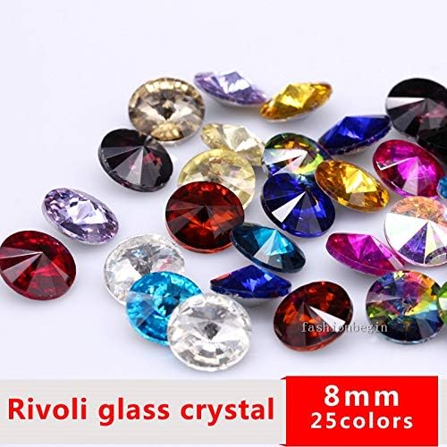 Calvas 50p 8mm Color Round Rivoli Point Foiled Back Glass Strass chatons Crystal Rhinestones Nail Art Decoration Jewelry Craft DIY Gems - (Color: Peach)