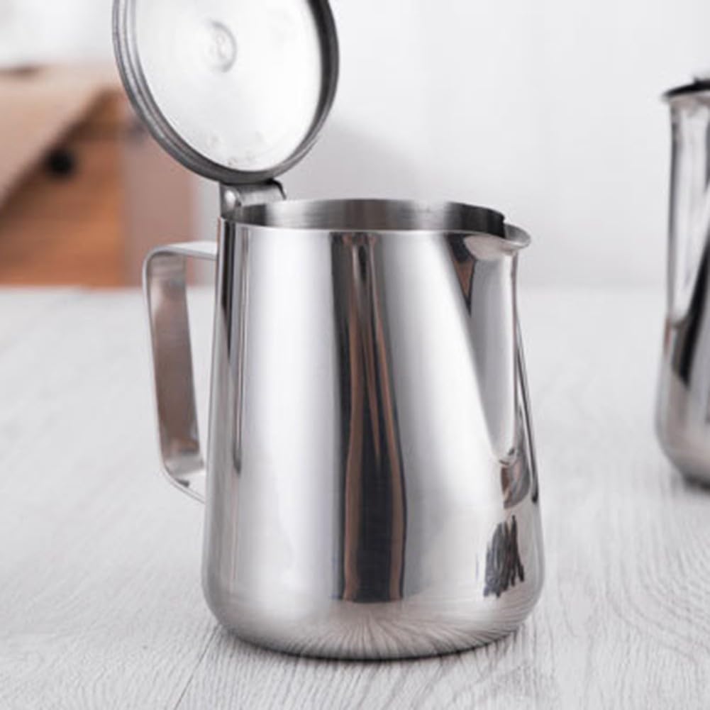 Milchaufschäumkrug, 350–2000 ml, Milchkännchen mit Deckel, Kaffeekessel, Milchaufschäumkrug, Krug, Edelstahl, Espressotasse für Café, Bar (1500 ml)