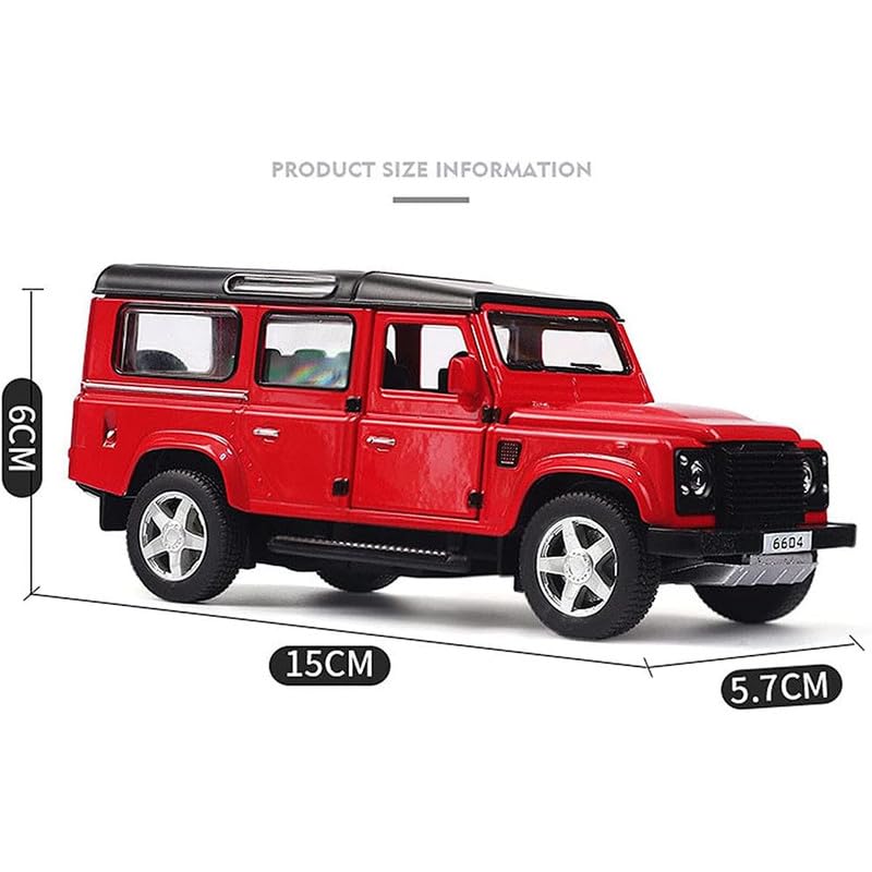 Image of Kids Model 1:32 Defender Die Cast Metal Car Pull Back Action Opening Doors with Realistic Engine Sound Lights Toy Car Gift for Boys - Red
