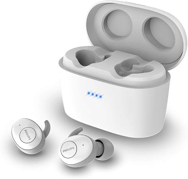 Philips Audio SHB2515WT/10 True Wireless In-Ear Headphones (Bluetooth, Integrated Microphone, Long Battery Life, Noise Cancellation, 3 Ear cap Types) - White