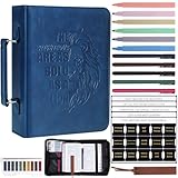 XKDOUS 20 Pcs Men's Bible Cover Kit Leather Carrying Book Cases Large Bible Bag with Handle, Study Supplies Carrier Organizer Christian Gift for Men, Women, Father