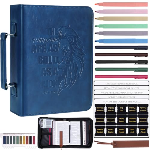 XKDOUS 20 Pcs Men's Bible Cover Kit Leather Carrying Book Cases Large Bible Bag with Handle, Study Supplies Carrier Organizer Christian Gift for Men, Women, Father
