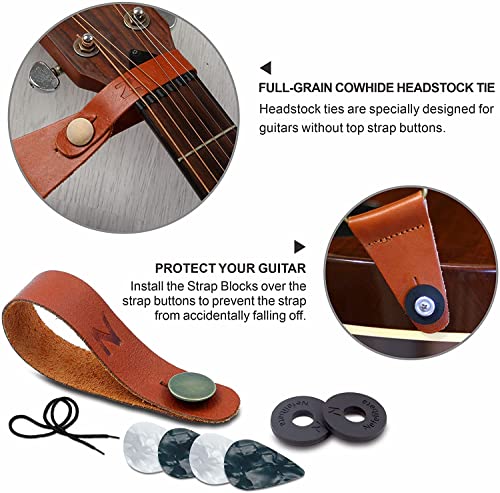 Guitar Strap With Pick Pocket, Vintage Nylon Full Grain Leather Ends Guitar Straps For Bass, Electric & Acoustic Guitar, Come With Free Strap Button, 1 Pair Strap Locks And 4 Guitar Picks (Light Green) #TOP3