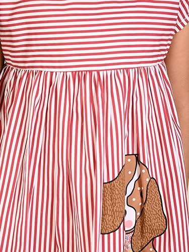 Image of LILPICKS Dog Printed Stripes Fit n Flare DressFor Girls (Red White)