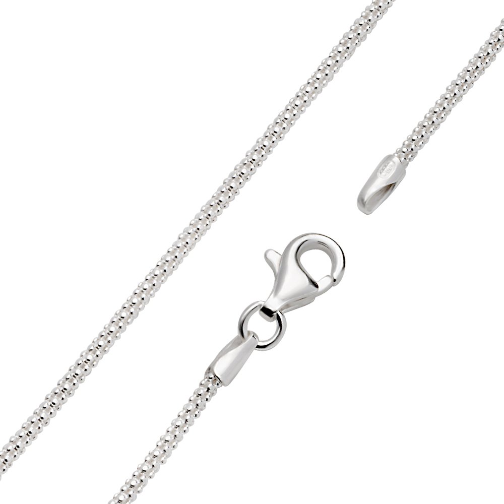 Vinani Damen Kette 925 Sterling Silber - hochwertige Rundzopfkette rund diamantiert für Anhänger mit Steinen aus Italien - 1,6 mm ZR1600