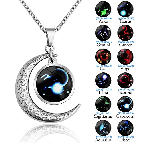 LEJAHAO Collier Signe Astrologique Balance Constellation Zodiaque Pendentif Croissant de Lune Garcon Galaxie Horoscope Soeur d Amitie Acier Inoxydable – vue 2
