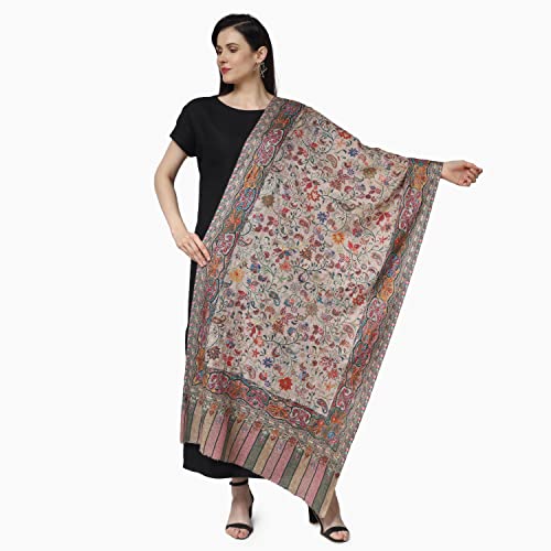 Pashwrap Womens Kalamkari Wrap Hand Painted In Kashmir Fine Merino Wool Wrap Luxurious Large Merino Wrap For Women Lightweight (Beige) #TOP3