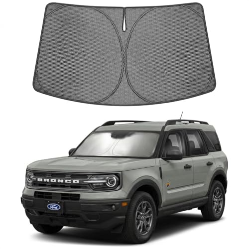 Image of Proadsy Windshield Sun Shade Custom Fit Ford Bronco Sport 2021-2026 Ice Crystal Black Front Window Sunshade UV and Heat Blocker Foldable Visor Keeps Car Cooler for Summer Parking and Daily Use