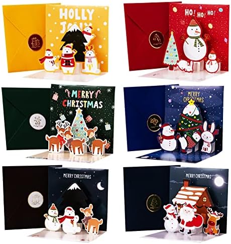 Christmas 3D Greeting Cards,Nesloonp 6 Pack Christmas Cards 3D Pop Up Holiday Greeting Cards Christmas Tree/Reindeer/Snowman/Santa Claus for Christmas Xmas