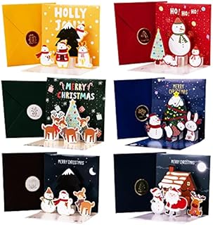 Christmas 3D Greeting Cards,Nesloonp 6 Pack Christmas Cards 3D Pop Up Holiday Greeting Cards Christmas Tree/Reindeer/Snowman/Santa Claus for Christmas Xmas