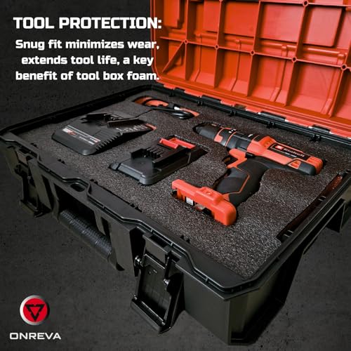 ONREVA Tool Box Foam, 1PC 48x24x2 inch, Foam Inserts for Cases, Polyethylene Storage Sheets for Toolbox Hard Case, Tool Shadow Insert, Kaizen Organizer Sheet, Black with Orange