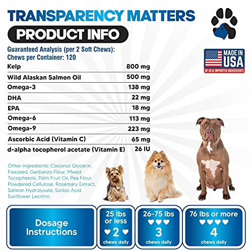 Wild Alaskan Salmon Oil For Dogs - Dog Skin And Coat Supplement - Shedding & Itch Relief For Dogs - Omega 3 Fish Oil For Dogs Chews - 120 Dog Allergy Chews - Dog Shedding Supplement - Dog Vitamins #TOP5