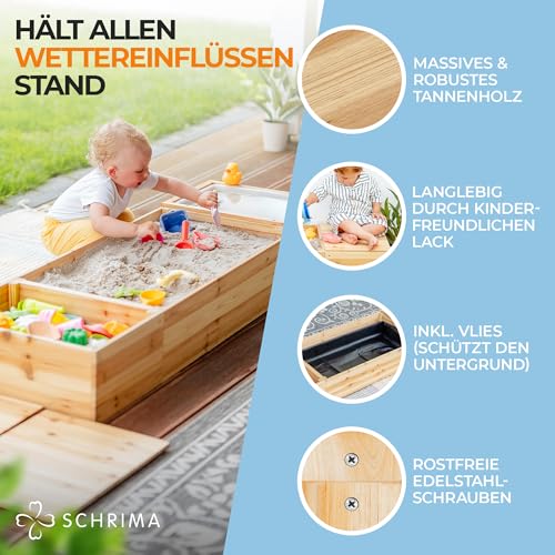 Sandkasten aus lackiertem Holz mit Wasserwanne und Staufach