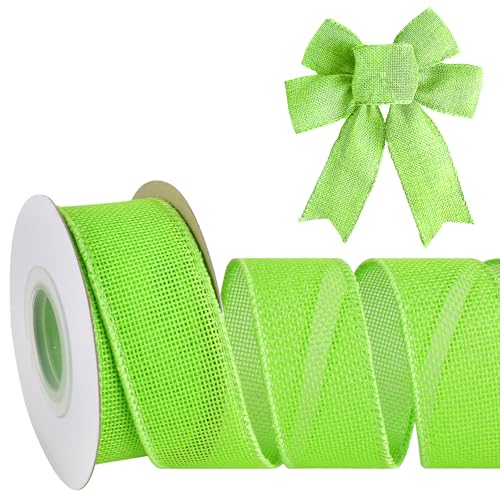 Christmas Green Burlap Ribbon Roll - 1.5 Inch x 10 Yards, Wide Eco-Friendly Craft Ribbon for Wreath Making, Holiday Decor, Wedding Bouquets