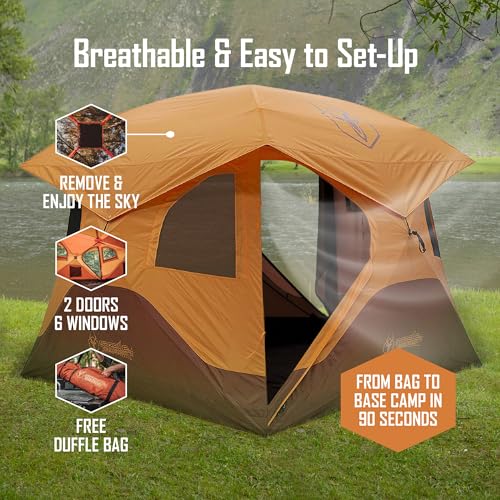 Gazelle T4 Extra Large 2 Door 4 Person Instant Portable Pop Up Outdoor Camping Hub Tent with Removable Floor and Rain Fly, Easy Setup, Orange - Image 5
