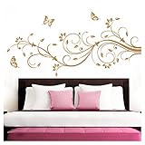 Grandora Wandtattoo XXL Blumenranken Schmetterlinge Blumen I Hellbraun (BxH) 210 x 81 cm I Schlafzimmer Liebe Flur Wohnzimmer modern Aufkleber Wandaufkleber W1073