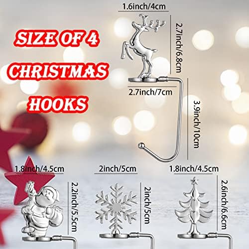 JULBEAR 4pcs Christmas Stocking Holder, Non Slip Christmas Stocking Hook Stocking Hangers for Mantle for Christmas Decoration Christmas Stocking Holders for Metal (Silver)