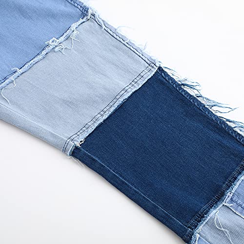Thunder Star Women High Waist Patchwork Jeans Stretchy Denim Pants Light Blue S #TOP5