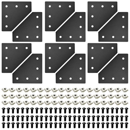 Image of 12pcs 3030 Aluminum Extrusion Joint Plate Connector Corner L Bracket 3030 V Slot Hardware T Slotted Accessories with T Nuts and Screws for Aluminum Profile 3D Printer Frame Part Black