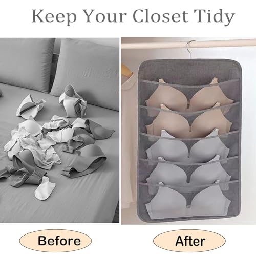 1Pack Closet Organizers and Storage, Wardrobe Underwear Hanging Storage Shelves, Portable Mesh Oxford Cloth Foldable Washable Rotating Organization for Pants Socks Underwear Bra（5+15 Pockets） by Weahoen - Image 2