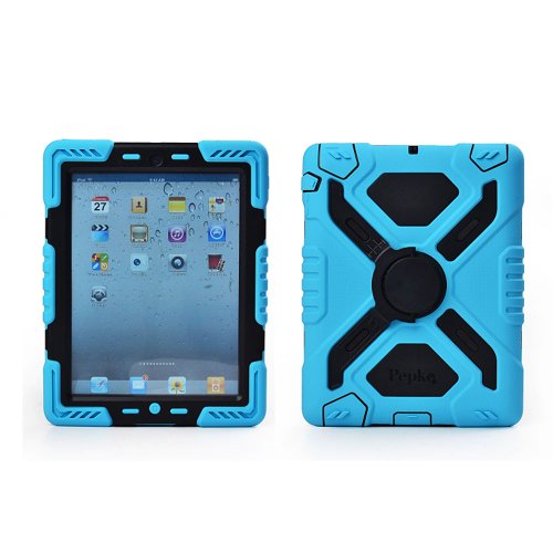 Pepkoo Ipad Mini Silicone Plastic Protective Dual Layer Shock Absorbing Kid-proof Case Built in Stand Designed for the Apple Ipad Mini / Ipad Mini 2 (Blue/Black)