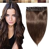 14"(35cm) SEGO Extensiones de Clip de Pelo Natural [#2 Marrón Oscuro] Cabello Humano 100% Remy Una Pieza Lisa Postizos Pelucas (45g)
