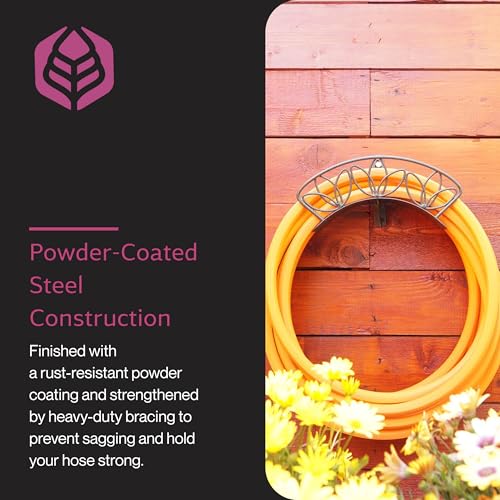 Yard Butler Heavy Duty Wall-Mounted Hose Hanger - Garden Hose Holder for Convenient Organization - Holds up to 125 Feet - Powder Coated Steel - Heavy Duty Bracing - Flower Design, Green by Yard Butler - Used condition - Image 5