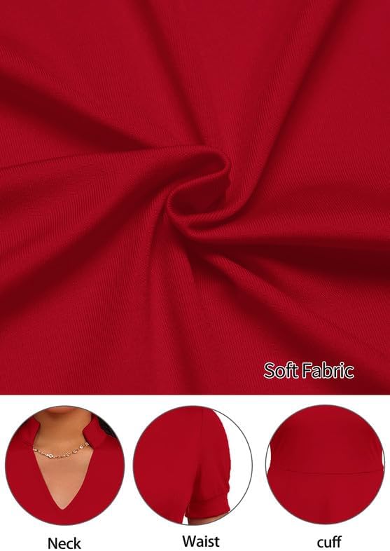 Womens Short Puff Sleeve V Neck Casual Semi-Formal Cocktail Party A-Line Dress - Image 6