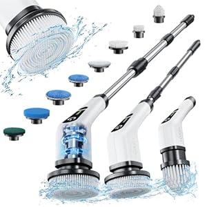 Leebein Electric Spin Scrubber, Cordless Cleaning Brush with 8 Replaceable Brush Heads, Tub and Floor Tile 360 Power Scrubber Dual Speed with Adjustable & Detachable Handle for Bathroom Kitchen Car