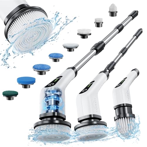 Leebein Electric Spin Scrubber, Cordless Cleaning Brush with 8 Replaceable Brush Heads, Tub and Floor Tile 360 Power Scrubber Dual Speed with Adjustable & Detachable Handle for Bathroom Kitchen Car by Leebein - Used condition - US$37.60