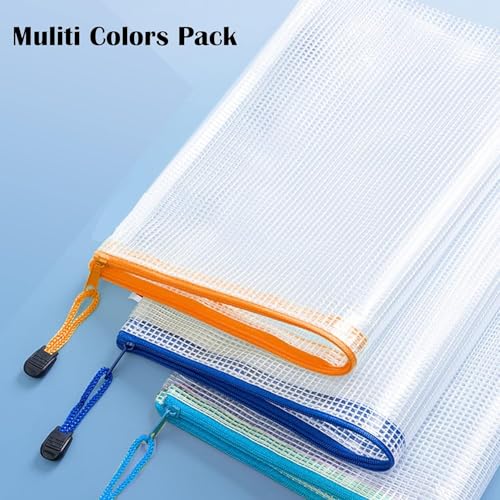 10 Stück A4+ Reißverschluss-Beutel & Zip-Pouch Mappe, geeignet für Foolscap/Legal Dokumente, TRANBO Mesh Zip Bags mit Beschriftungsfach, mehrfarbig für Büro, Schule, Reise