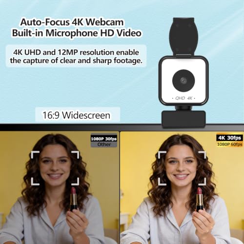 Image of 4K Webcam for PC& Mac,PDAF Autofocus,Dual Noise-Canceling Mics,USB-A | 86 FOV,1 /2.5 inch Sensor, Auto Light Correction,Remote Control&Max 9X Hybrid Zoom ,Ideal for Livestreaming and Online Meeting