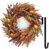 24’’ Fall Wreath - Fall Wreaths for Front Door with Foliage, Berry Cattails and Flowers for Outdoors, Indoor Walls, Windows, Holidays, Thanksgiving,Harvest Wreaths Fall Decorations