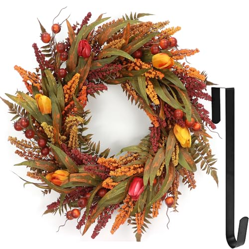 24’’ Fall Wreath - Fall Wreaths for Front Door with Foliage, Berry...