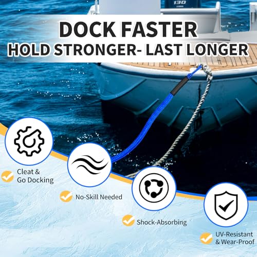 Bungee Dock Lines for Boats with Loops, Boat Tie Downs for Docking, Adjustable Boat Mooring Rope for Pontoon, Jon Boat & PWC (4, Blue, 4 FT) — view 4