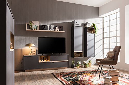 CS Schmal TV-Board MY ELL | In Graphit mit Absetzungen in Eiche | 176 x 59 x 43 cm | 56.146.561/11 - 56.146.561/11 CS Schmal TV-Board MY ELL | In Graphit mit Absetzungen in Eiche | 176 x 59 x 43 cm | 56.146.561/11