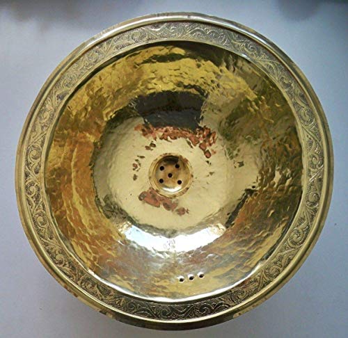 Vasque cuivre ronde Marocaine avec gravure évier lave main lavabo salle de bain 38 cm à encastrer