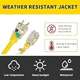 HONDERSON 6FT 12/3 Lighted Outdoor Extension Cord - 12 Gauge 3 Prong SJTW Heavy Duty Yellow Extension Cable with 3 Prong Grounded Plug for Safety,UL Listed