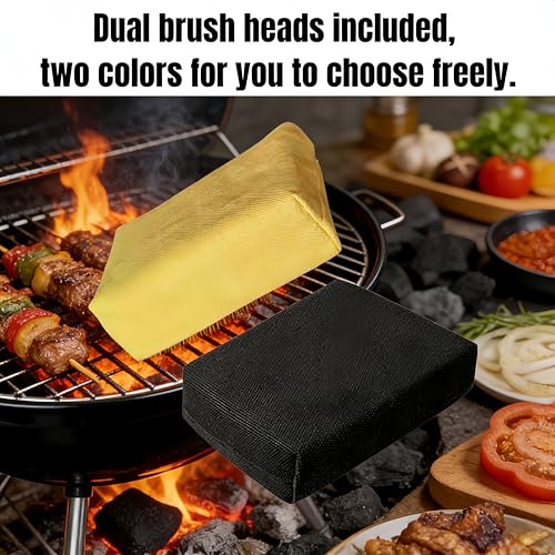 Dual-Handle Heat-Resistant Stainless Steel BBQ Grill Brush, Fireproof PP Sponge Grill Cleaner with Yellow Replaceable Pad, Outdoor Grate Scrubber for Gas/Charcoal/Electric Grill by FindXeink - Image 3