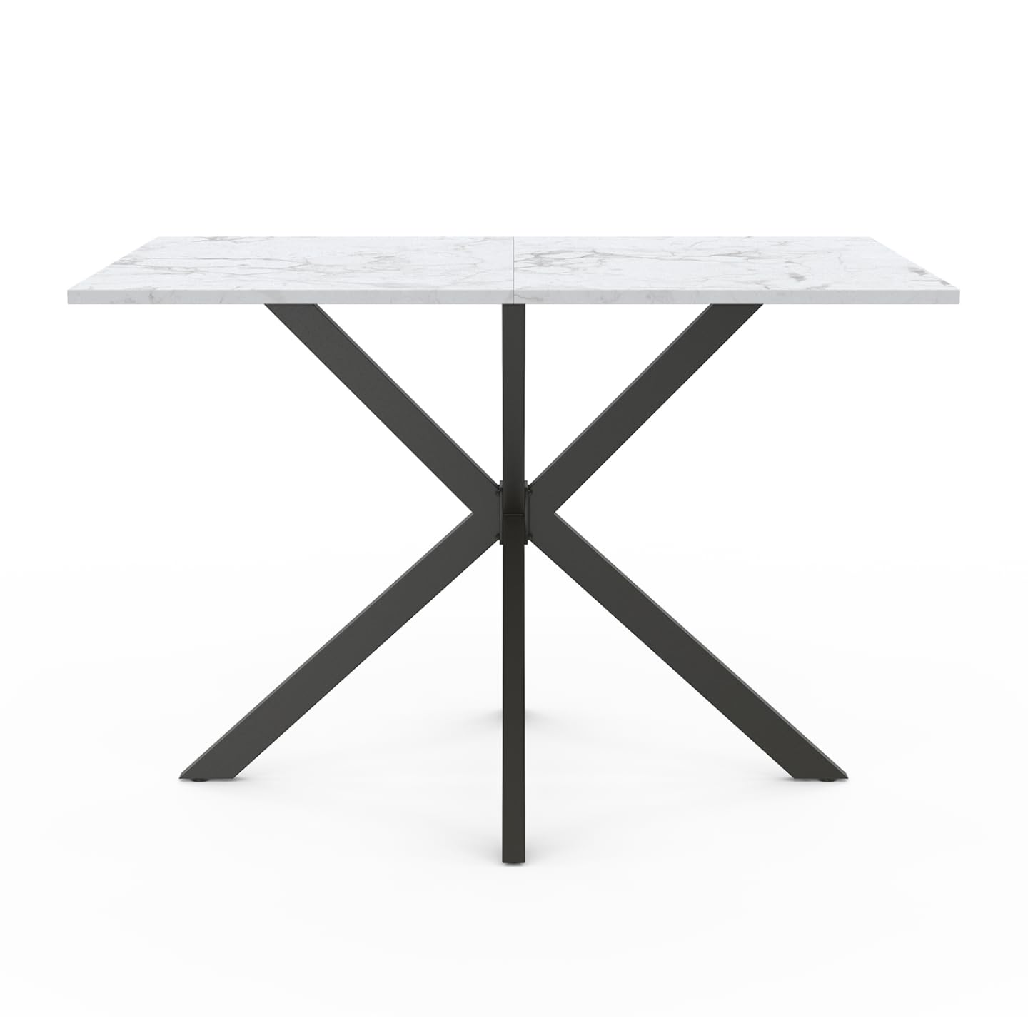 IDMarket - ALASKA Mesa de comedor para 4 personas con efecto mármol blanco y pata de araña de metal 110 cm