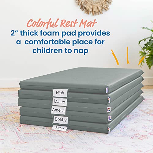 Image of ECR4Kids SoftZone Rainbow Rest Time Mat with Name Tag, Sleeping Pad, Grey, 5-Piece