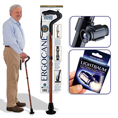 New Ergocane 2G By Ergoactives As Seen On Tv. Shock Absorber Fully-Adjustable Ergonomic Cane (Maroon Wood With Led Light Included) #TOP8