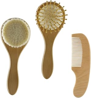 PLAFOPE Juego De 3 Cepillos Para El Cabello De Bebé Cepillo Suave Para Recién Nacidos Seguro Para Promover La Circulación Fácil De Sostener Para Viajar Color Amarillo Claro