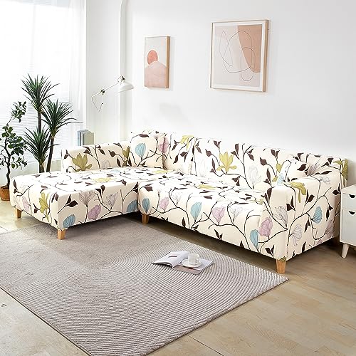 Image of HOKIPO Stretchable Cushion Cover 16 inch x 16 inch, Pack of 2 (NW-4098-D20*2)(95% Polyester, 5% Spandex,Beige Brown Leaves)