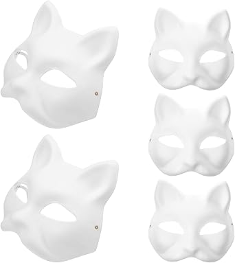 FOMIYES Cat Mask, Blank Unpainted Half Face Therian Masks, DIY Paint Fox Paper Mask for Halloween Masquerade Costume Prop for Carnival Cosplay Dance Party Favors 5pcs