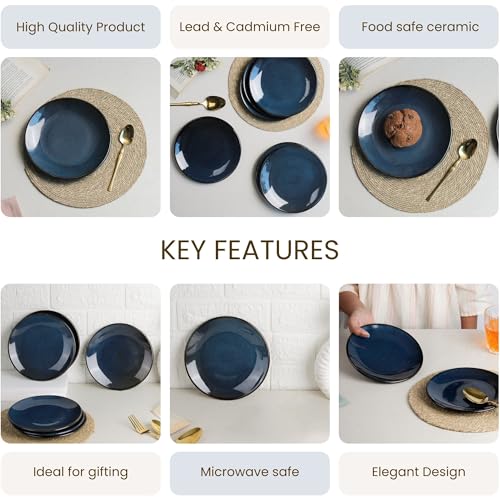 Image of The Earth Store Galaxy Blue 7 Inch Ceramic Quarter Plates Set of 6 | Microwave & Dishwasher Safe Plate | Half Plate for Dessert, Snacks, Dinner | Snack Plates for Gifting, Daily Use