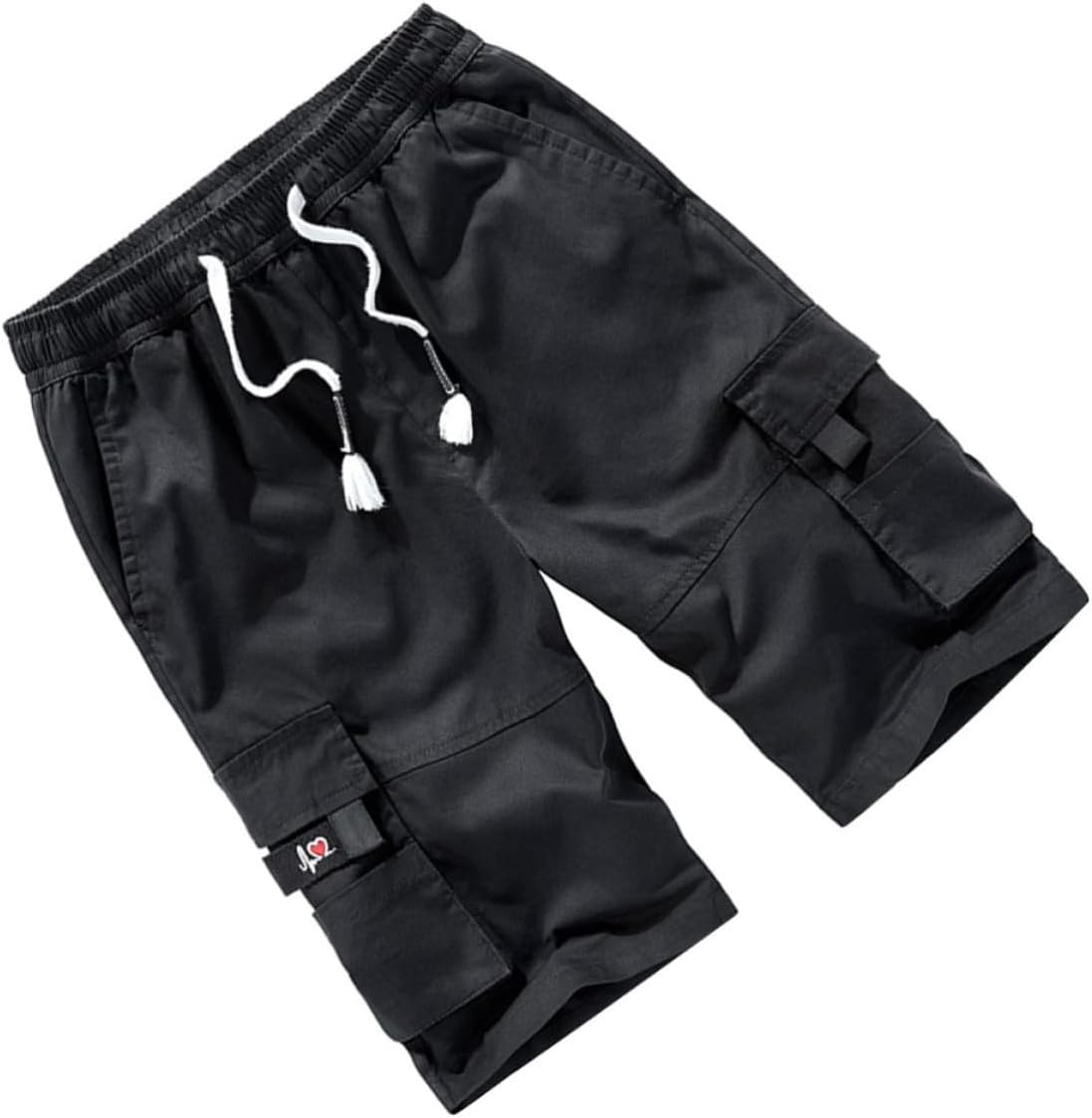 Cotton Utility Short Pants Black Men's with Adjustable Drawstring
