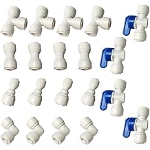 20pcs 3/8 inch water line Quick Connect Push In to Connect Tube Fitting for RO Reverse Osmosis Water Filter Tube Fittings. Ball Valve + tee + elbow + straight + reducing union