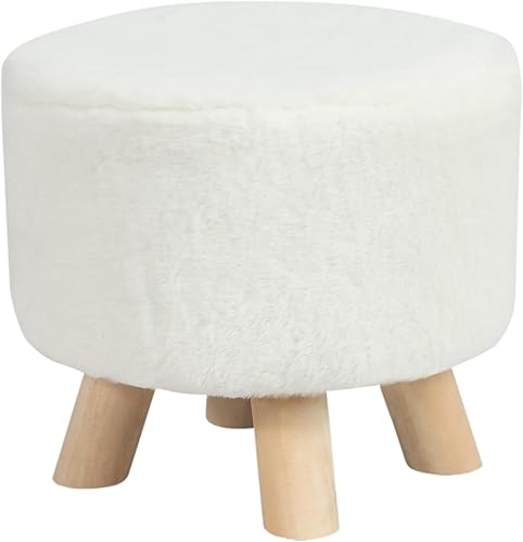 Asense Reposapiés redondo otomano tapizado de piel sintética con patas de madera antideslizantes, color blanco