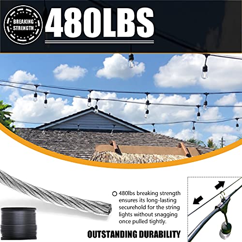 Nereus String Light Hanging Kit With 250 Ft Nylon Coated 304 Stainless Steel Wire Rope, String Light Suspension Kit, Guide Wire With Turnbuckles And Hooks For Patio, Backyard Lighting Accessories #TOP2